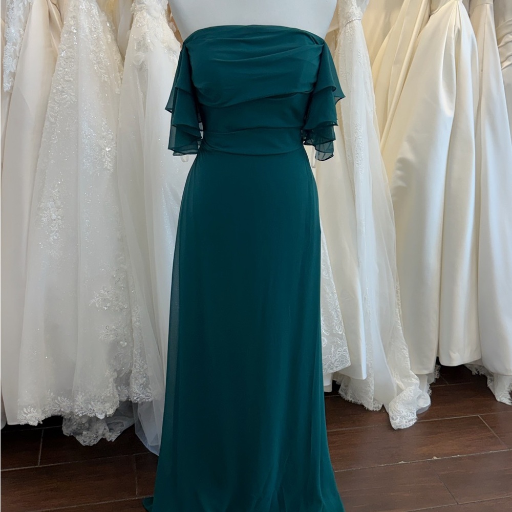 Strapless Teal Chiffon Evening Dress